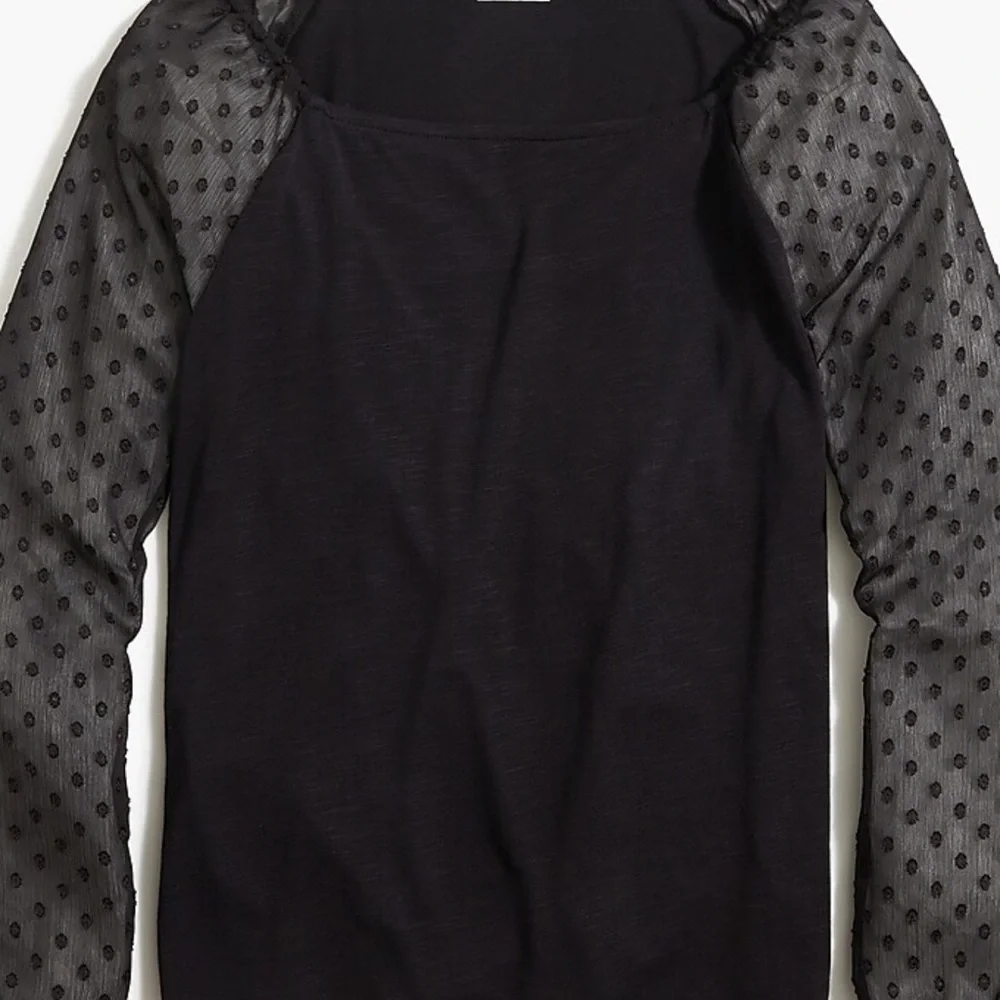 J. Crew NWOT❗️Square-neck top with sheer clip-dot sleeves Item AG088